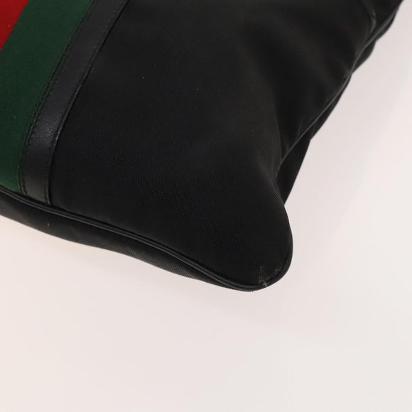 GUCCI Web Sherry Line Shoulder Bag Nylon Black Auth bs28651