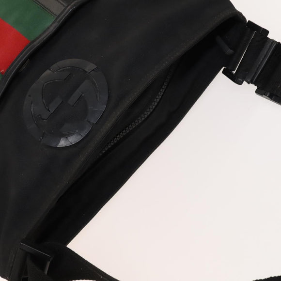 GUCCI Web Sherry Line Shoulder Bag Nylon Black Auth bs28651