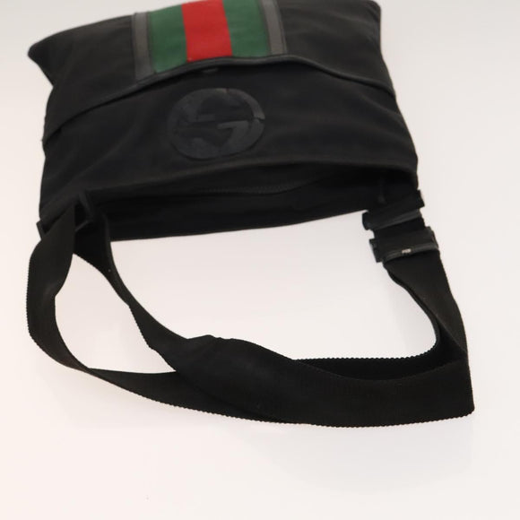 GUCCI Web Sherry Line Shoulder Bag Nylon Black Auth bs28651