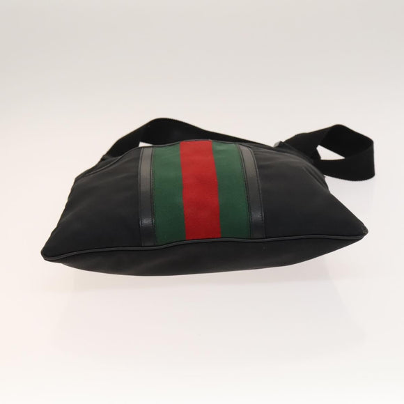 GUCCI Web Sherry Line Shoulder Bag Nylon Black Auth bs28651