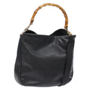 GUCCI Bamboo Hand Bag Leather 2way Black Gold 001 1781 1638 Auth bs28653-1