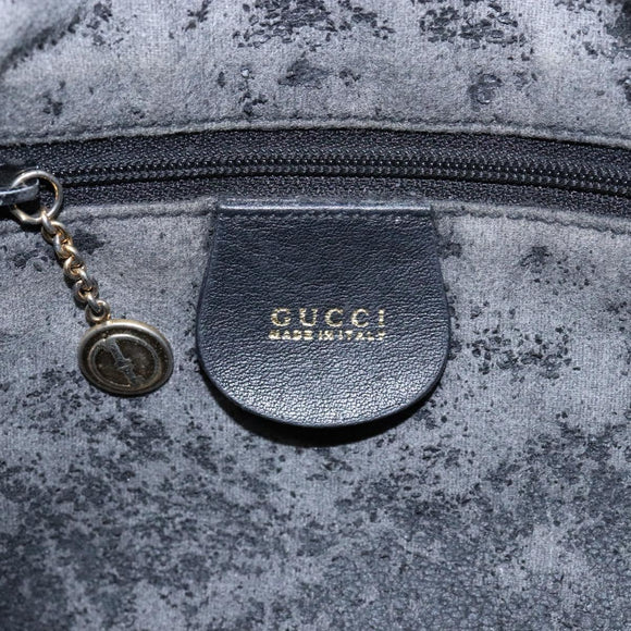 GUCCI Bamboo Hand Bag Leather 2way Black Gold 001 1781 1638 Auth bs28653