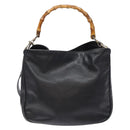 GUCCI Bamboo Hand Bag Leather 2way Black Gold 001 1781 1638 Auth bs28653-13