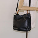GUCCI Bamboo Hand Bag Leather 2way Black Gold 001 1781 1638 Auth bs28653-22
