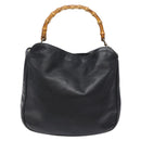 GUCCI Bamboo Hand Bag Leather 2way Black Gold 001 1781 1638 Auth bs28653-2