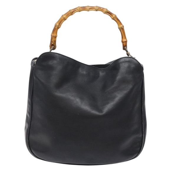 GUCCI Bamboo Hand Bag Leather 2way Black Gold 001 1781 1638 Auth bs28653