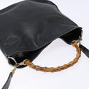 GUCCI Bamboo Hand Bag Leather 2way Black Gold 001 1781 1638 Auth bs28653-6