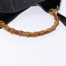 GUCCI Bamboo Hand Bag Leather 2way Black Gold 001 1781 1638 Auth bs28653-7