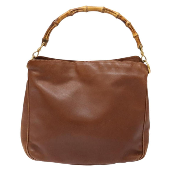 GUCCI Bamboo Hand Bag Leather Brown Gold 001 1705 1638 Auth bs28654