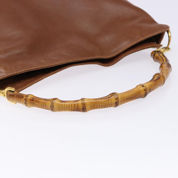 GUCCI Bamboo Hand Bag Leather Brown Gold 001 1705 1638 Auth bs28654
