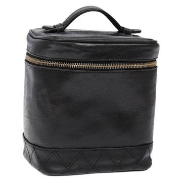 CHANEL Bicolore Vanity Hand Bag Lamb Skin Black Gold CC Auth bs28655