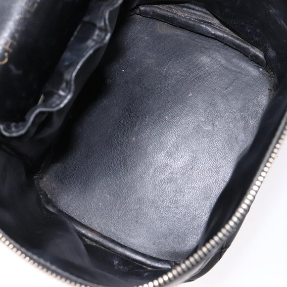 CHANEL Bicolore Vanity Hand Bag Lamb Skin Black Gold CC Auth bs28655