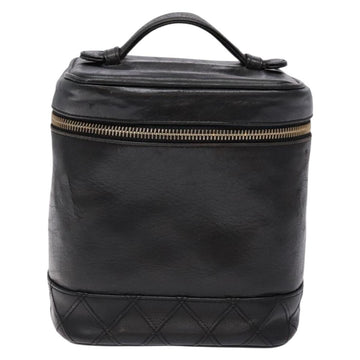 CHANEL Bicolore Vanity Hand Bag Lamb Skin Black Gold CC Auth bs28655 - 0