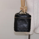 CHANEL Bicolore Vanity Hand Bag Lamb Skin Black Gold CC Auth bs28655-22