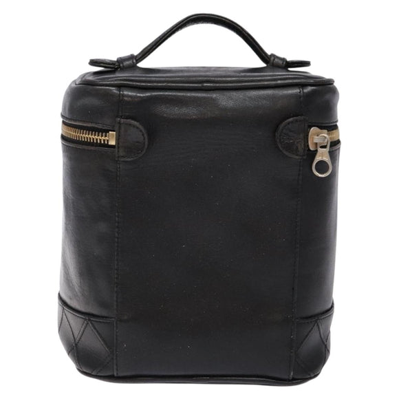 CHANEL Bicolore Vanity Hand Bag Lamb Skin Black Gold CC Auth bs28655