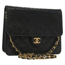 CHANEL Matelasse Chain Shoulder Bag Lamb Skin Black Gold CC Auth bs28656-1