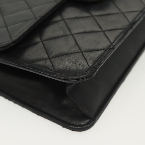 CHANEL Matelasse Chain Shoulder Bag Lamb Skin Black Gold CC Auth bs28656