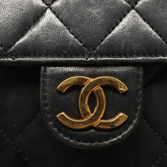 CHANEL Matelasse Chain Shoulder Bag Lamb Skin Black Gold CC Auth bs28656