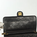 CHANEL Matelasse Chain Shoulder Bag Lamb Skin Black Gold CC Auth bs28656-19