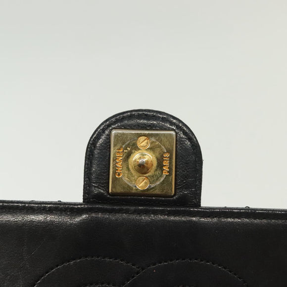 CHANEL Matelasse Chain Shoulder Bag Lamb Skin Black Gold CC Auth bs28656