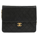 CHANEL Matelasse Chain Shoulder Bag Lamb Skin Black Gold CC Auth bs28656-13