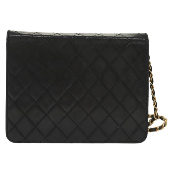 CHANEL Matelasse Chain Shoulder Bag Lamb Skin Black Gold CC Auth bs28656
