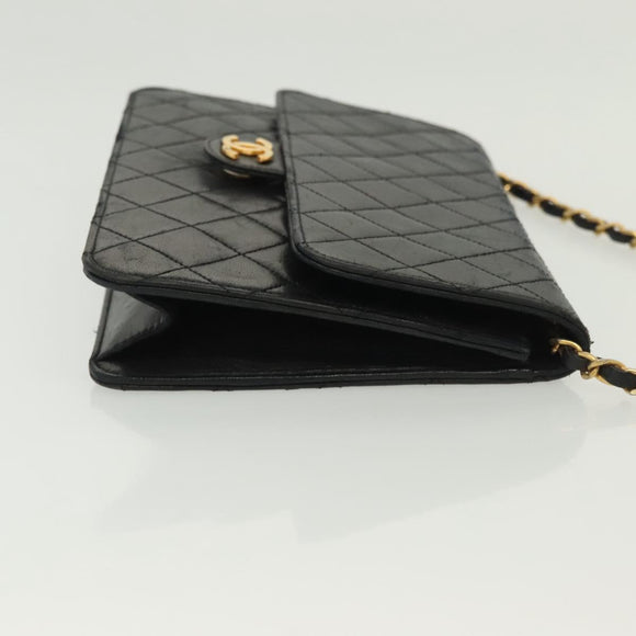 CHANEL Matelasse Chain Shoulder Bag Lamb Skin Black Gold CC Auth bs28656