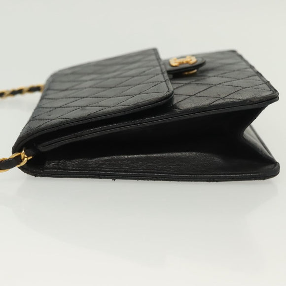 CHANEL Matelasse Chain Shoulder Bag Lamb Skin Black Gold CC Auth bs28656