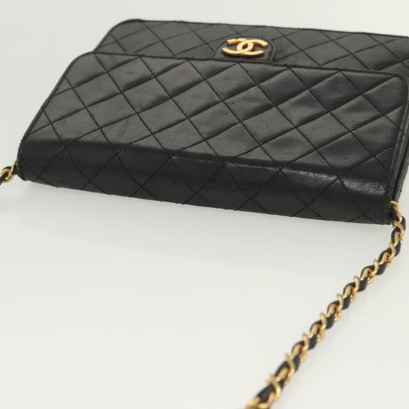 CHANEL Matelasse Chain Shoulder Bag Lamb Skin Black Gold CC Auth bs28656