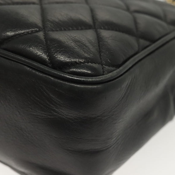 CHANEL Matelasse Chain Shoulder Bag Lamb Skin Black Gold CC Auth bs28659