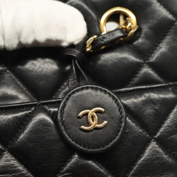 CHANEL Matelasse Chain Shoulder Bag Lamb Skin Black Gold CC Auth bs28659