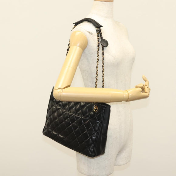 CHANEL Matelasse Chain Shoulder Bag Lamb Skin Black Gold CC Auth bs28659