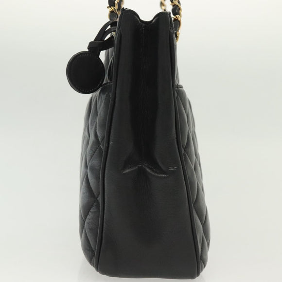 CHANEL Matelasse Chain Shoulder Bag Lamb Skin Black Gold CC Auth bs28659