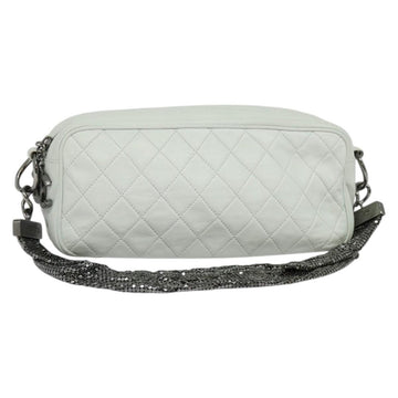 CHANEL Matelasse Shoulder Bag Lamb Skin White Silver CC Auth bs28660
