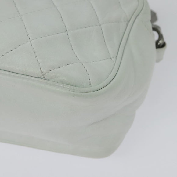 CHANEL Matelasse Shoulder Bag Lamb Skin White Silver CC Auth bs28660