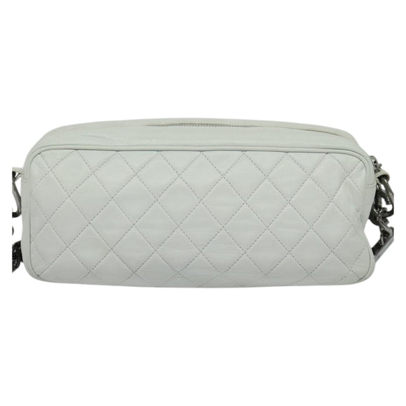 CHANEL Matelasse Shoulder Bag Lamb Skin White Silver CC Auth bs28660