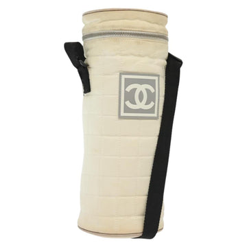 CHANEL Sports Bottle Holder Bag Nylon White Silver CC Auth bs28661