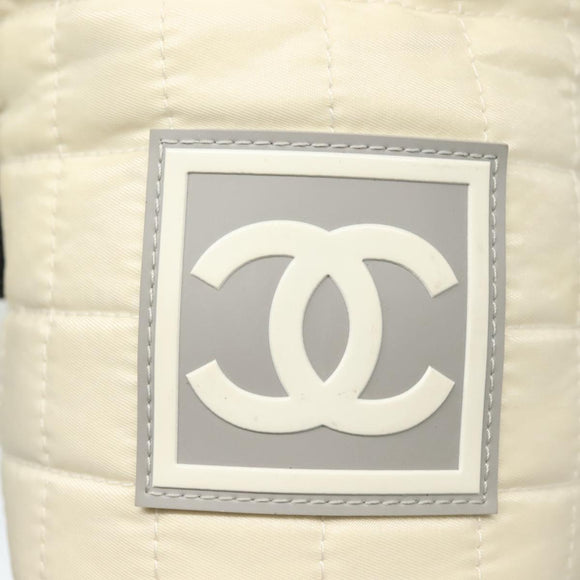 CHANEL Sports Bottle Holder Bag Nylon White Silver CC Auth bs28661