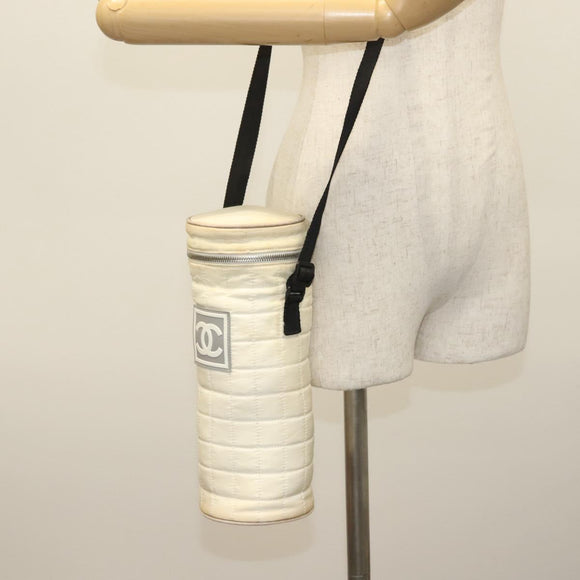 CHANEL Sports Bottle Holder Bag Nylon White Silver CC Auth bs28661