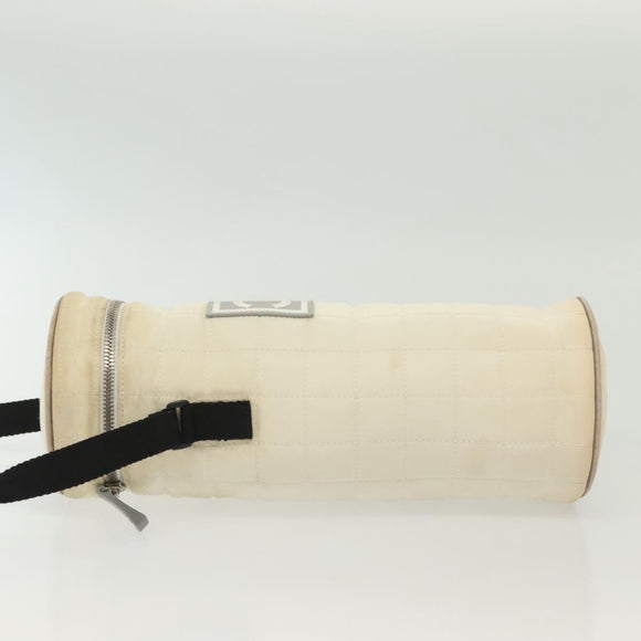 CHANEL Sports Bottle Holder Bag Nylon White Silver CC Auth bs28661