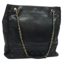 CHANEL Chain Tote Bag Lamb Skin Navy Gold CC Auth bs28662-1