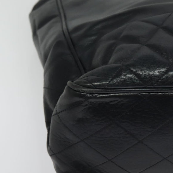 CHANEL Chain Tote Bag Lamb Skin Navy Gold CC Auth bs28662