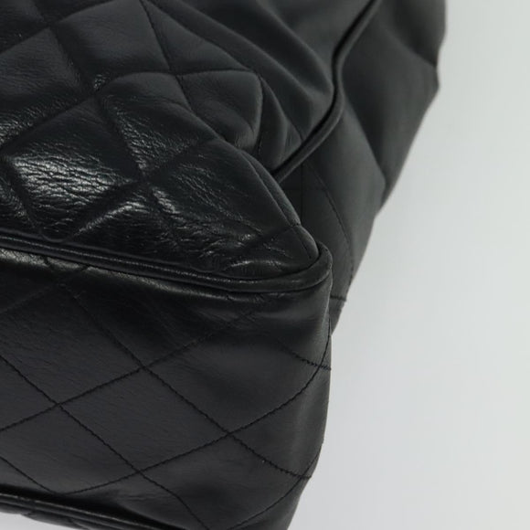 CHANEL Chain Tote Bag Lamb Skin Navy Gold CC Auth bs28662