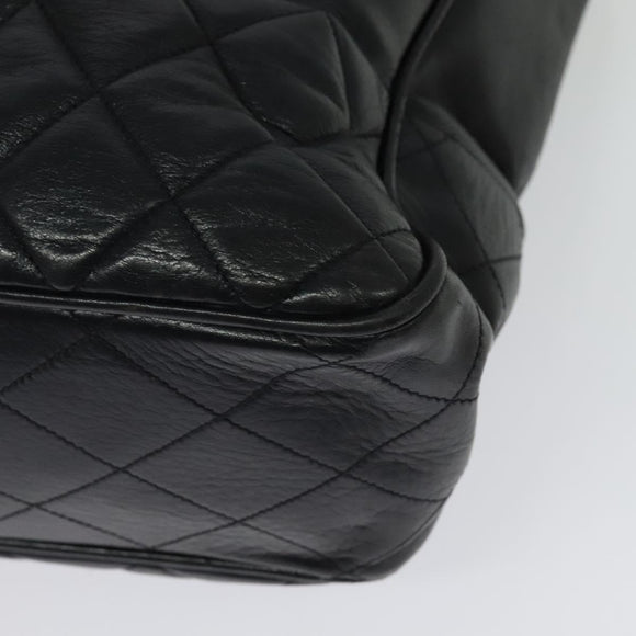 CHANEL Chain Tote Bag Lamb Skin Navy Gold CC Auth bs28662