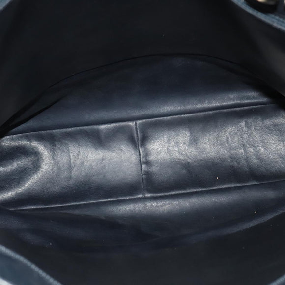 CHANEL Chain Tote Bag Lamb Skin Navy Gold CC Auth bs28662