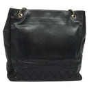 CHANEL Chain Tote Bag Lamb Skin Navy Gold CC Auth bs28662-2