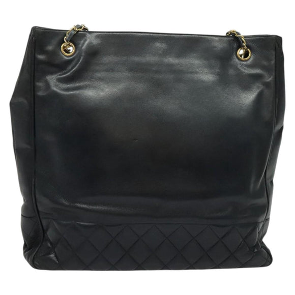 CHANEL Chain Tote Bag Lamb Skin Navy Gold CC Auth bs28662