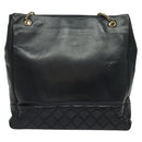 CHANEL Chain Tote Bag Lamb Skin Navy Gold CC Auth bs28662-3