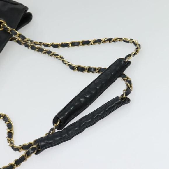 CHANEL Chain Tote Bag Lamb Skin Navy Gold CC Auth bs28662