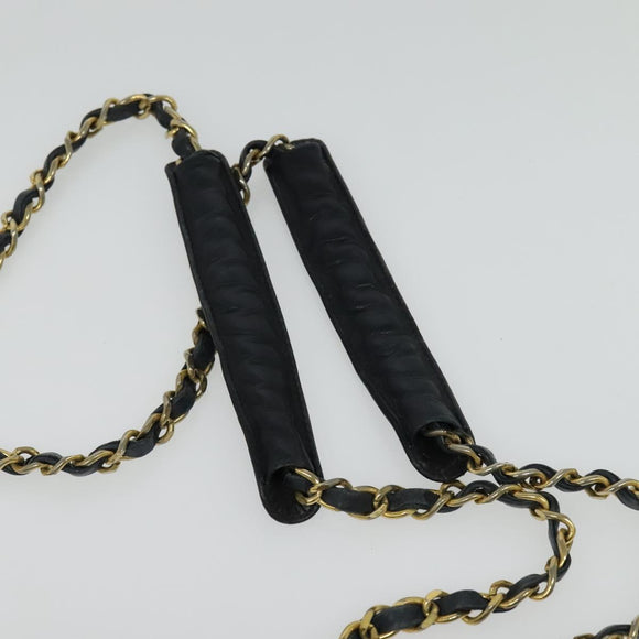 CHANEL Chain Tote Bag Lamb Skin Navy Gold CC Auth bs28662